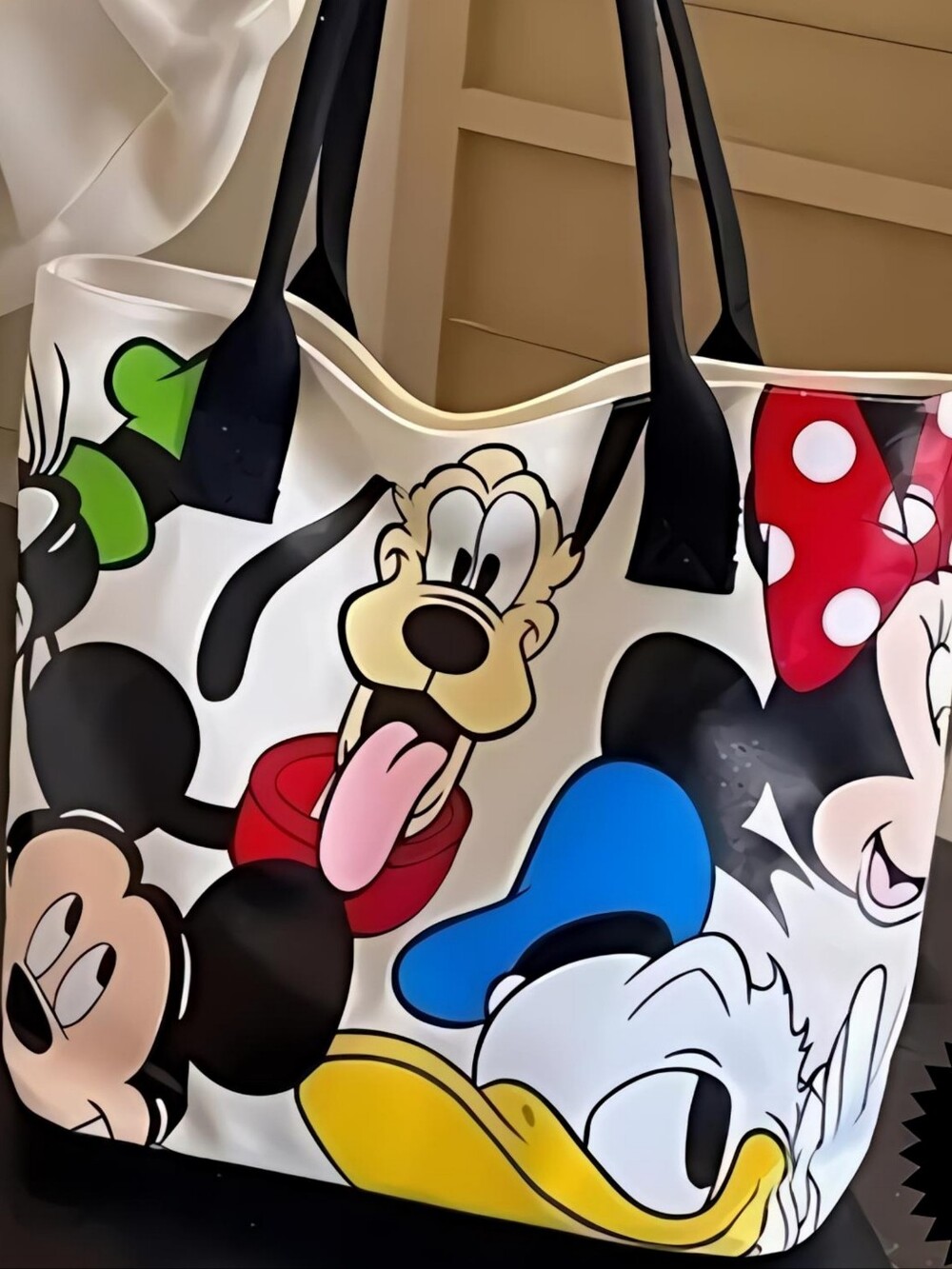 🆕️HALF OFF💰LAST 1❤DISNEYS PLUTO & FRIENDS LARGE CREAM ZIPPERED CANVAS TOTE BAG - Picture 7 of 16